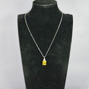 Silver Necklace‎ With Yellow Cubic Zirconia Square-Cut Pendant (NWOT)